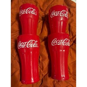 4 Plastic Vintage Coca Cola Cups 20 oz Use Good Condition